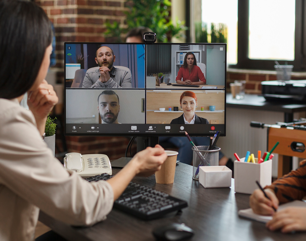 Remote team video call with scales UI